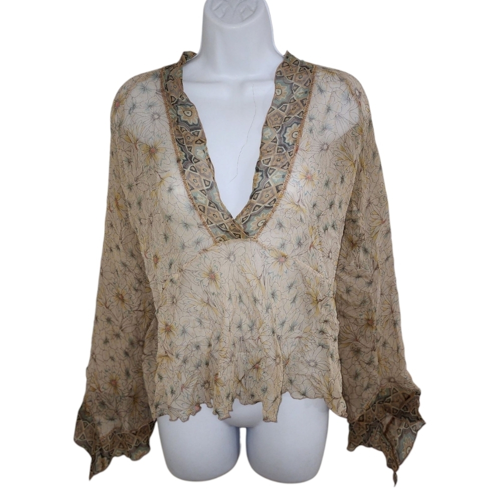 J.Jill Sheer Light Summer Silk Boho Feminine Sheer Blouse - Women's
